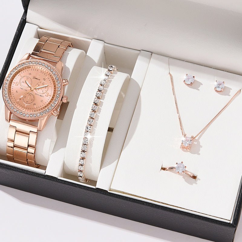 Diamond Luxe - Three - Eye Quartz Watch and Jewelry Set - Saunders Fashion