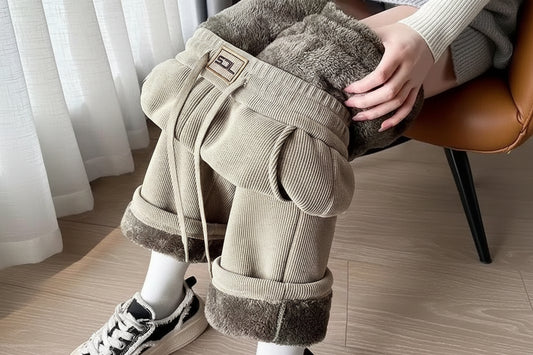 Wide Leg Pants Cozy and Warm Fleece-Lined Thickening