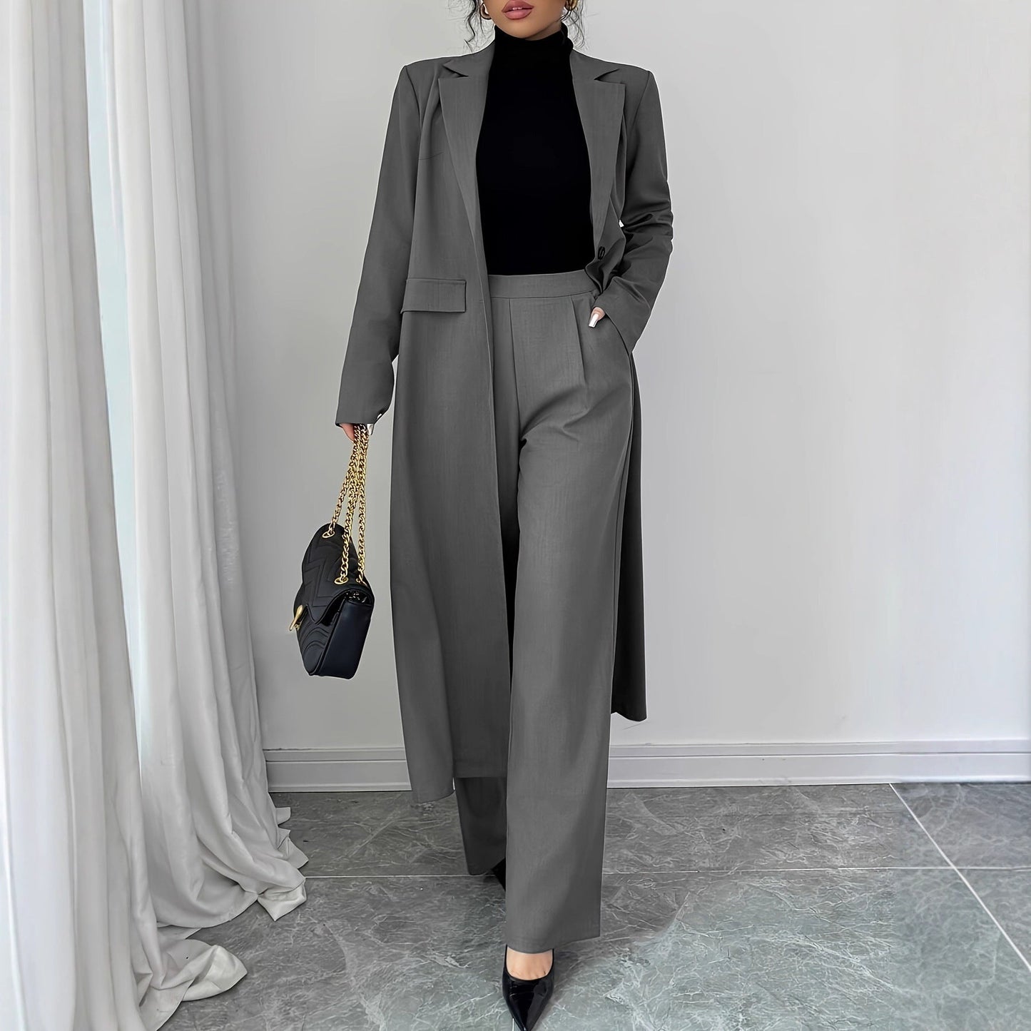 Graceful Two-Piece Suit: Long Jacket Pants Set