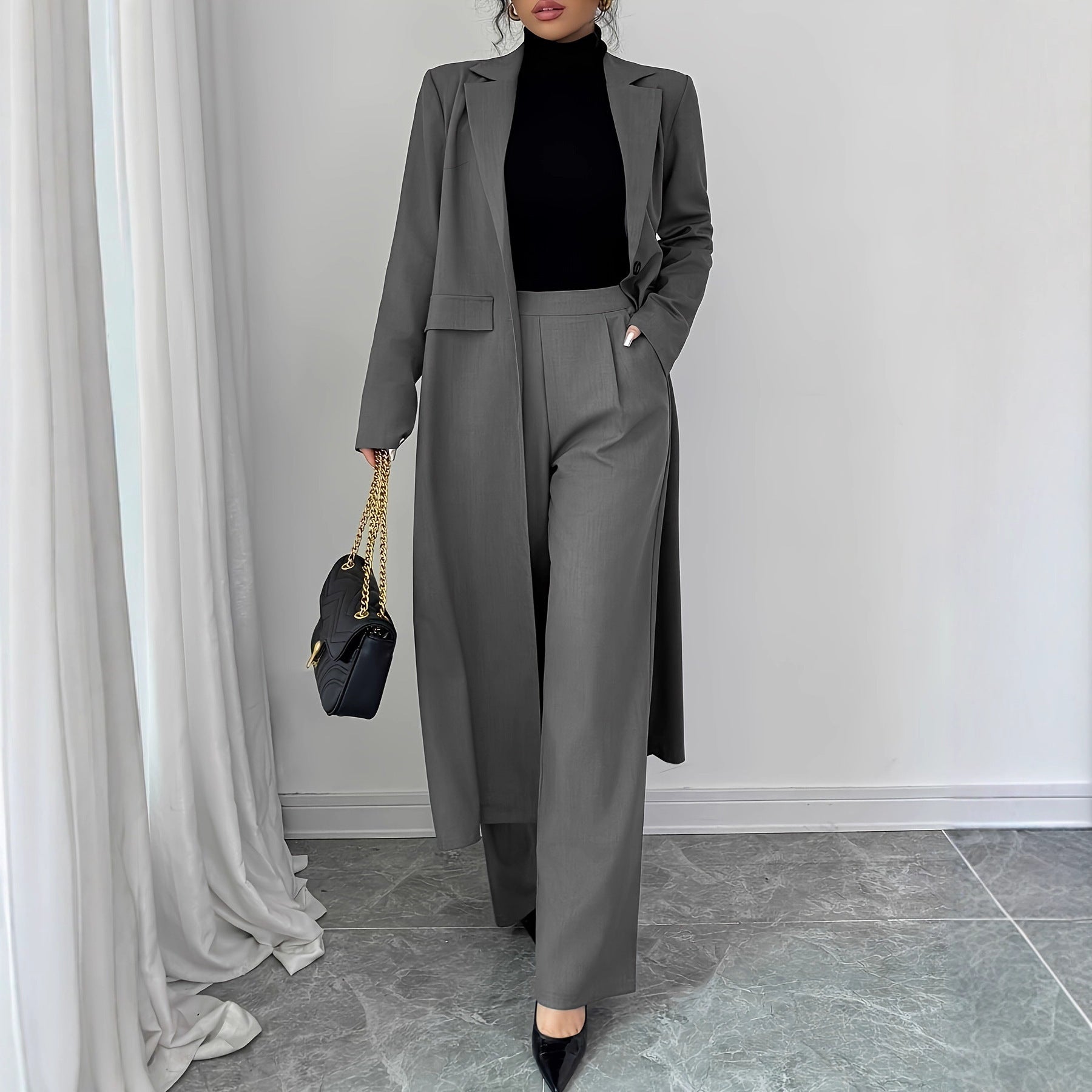 Graceful Two-Piece Suit: Long Jacket Pants Set