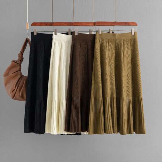 Jupe plissée amincissante taille haute pour femme, mi-longue