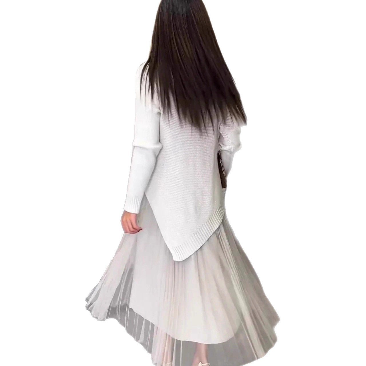Lined Mesh Pleats Skirt Suit For Women Elegance