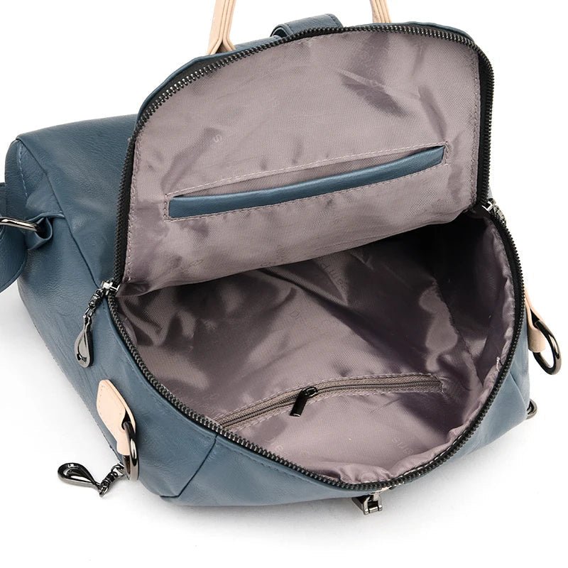 Women's Soft PU Leather Fashion Backpack – Blue - Saunders Fashion