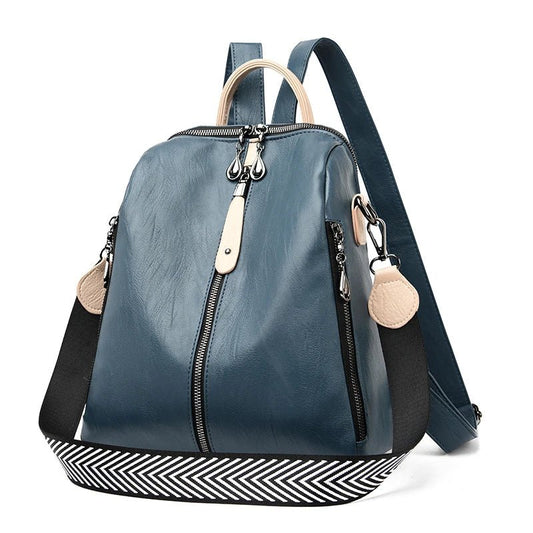 Women's Soft PU Leather Fashion Backpack – Blue - Saunders Fashion