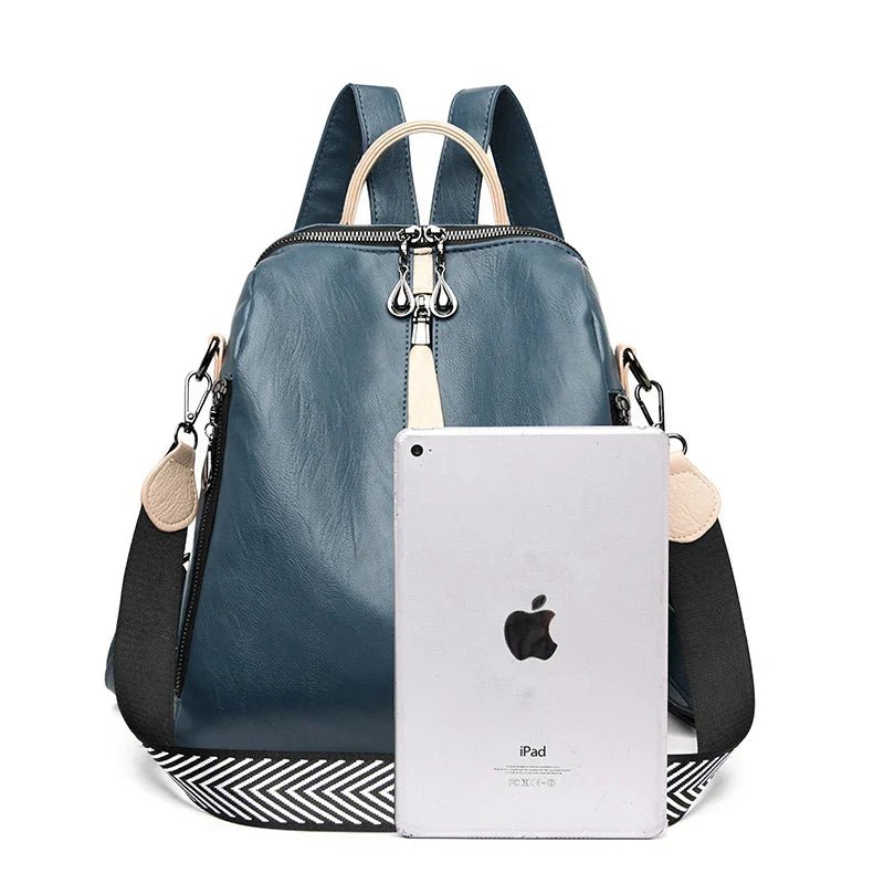 Women's Soft PU Leather Fashion Backpack – Blue - Saunders Fashion