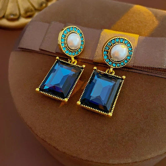 Azure Elegance Pearl and Diamond Earrings - Saunders Fashion