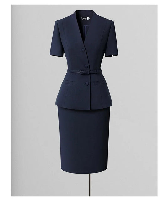 Genevieve Summer Professional Suit (Blazer + Midi Skirt) - Saunders Fashion