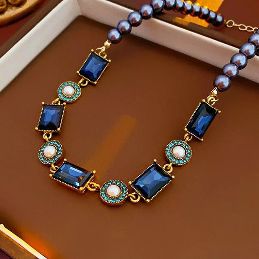 Azure Elegance Pearl and Diamond Necklace - Saunders Fashion