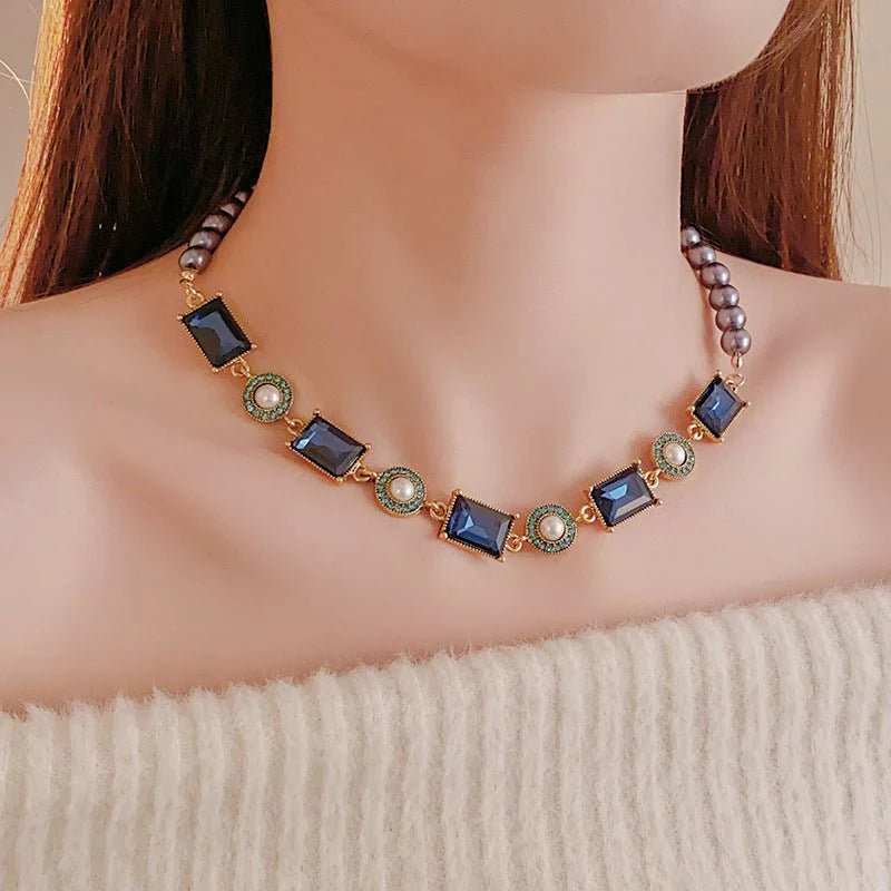 Azure Elegance Pearl and Diamond Necklace - Saunders Fashion