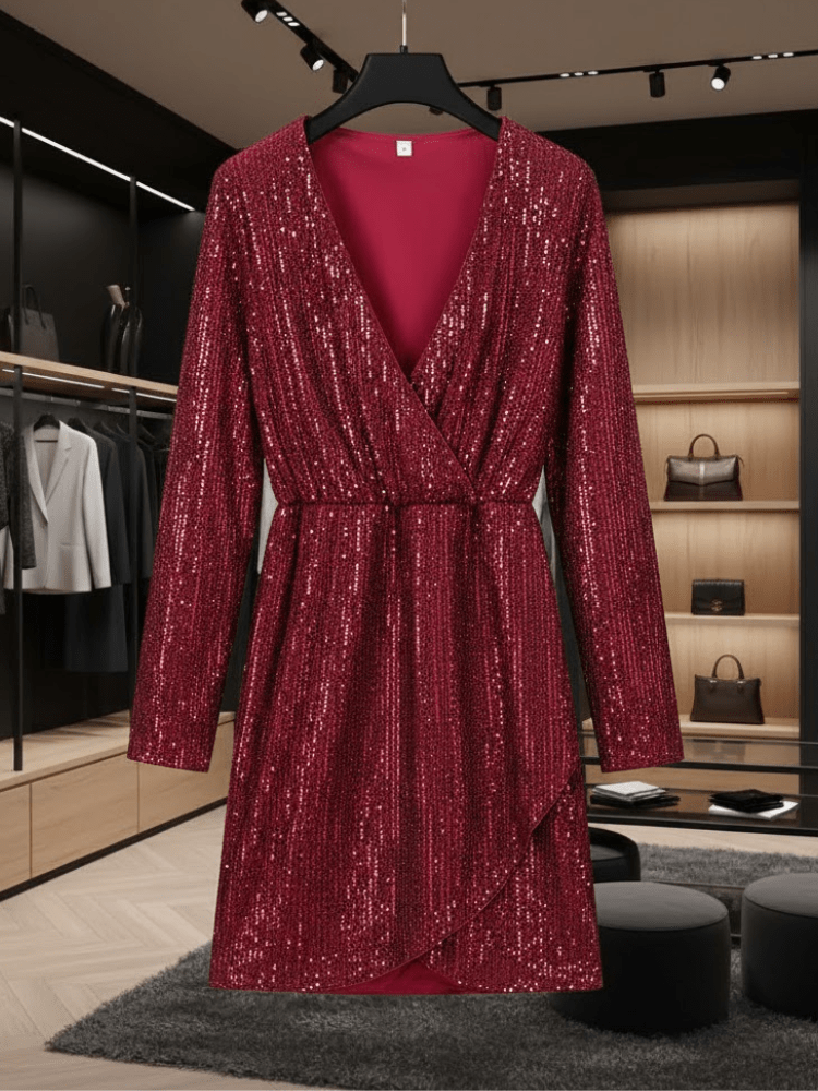 Women's Scarlet Sequin Wrap Dress – Meatpacking Collection by BYMANYC New York - Saunders Fashion