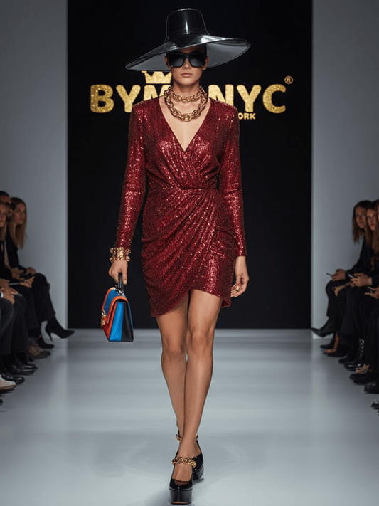 Women's Scarlet Sequin Wrap Dress – Meatpacking Collection by BYMANYC New York - Saunders Fashion