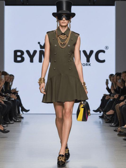 Women's Military - Chic Peplum Dress – Chelsea Collection by BYMANYC New York - Saunders Fashion
