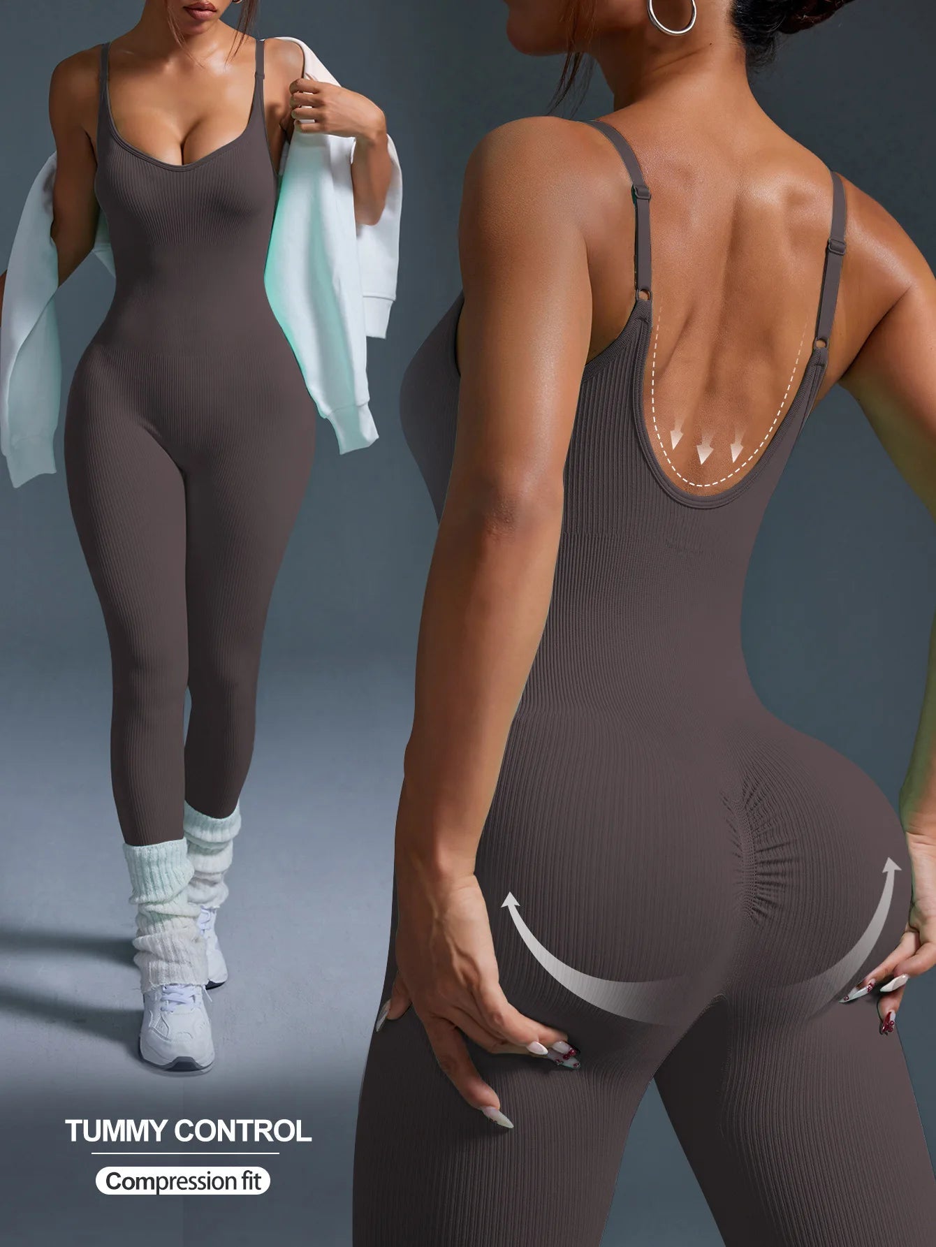 One-Piece Seamless Sport Yoga Jumpsuit - Sexy Bodycon Workout
