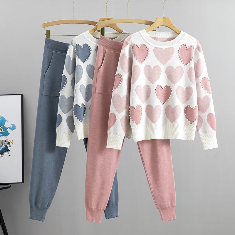 Heartfelt Preppy Beaded Pajama Set - Saunders Fashion