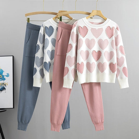 Heartfelt Preppy Beaded Pajama Set - Saunders Fashion