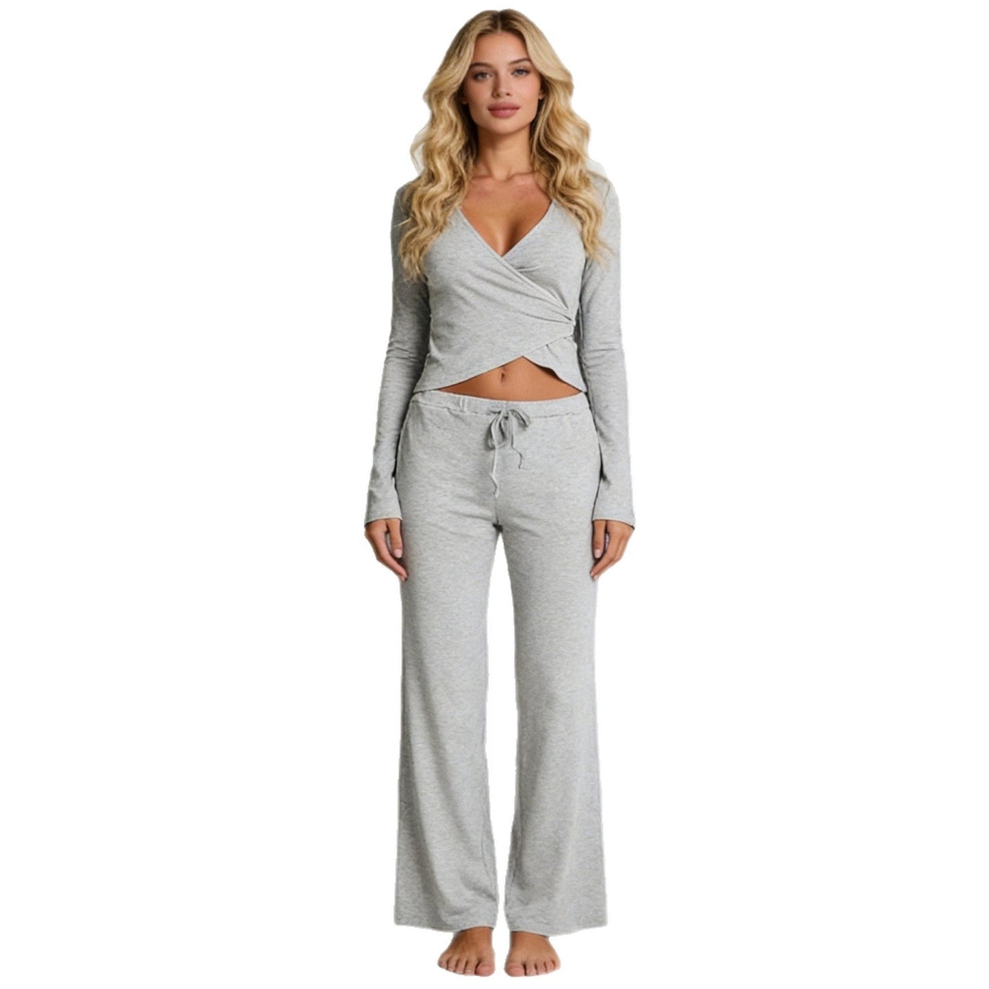 Allure Deep - V Long Sleeve Pajama Set - Saunders Fashion