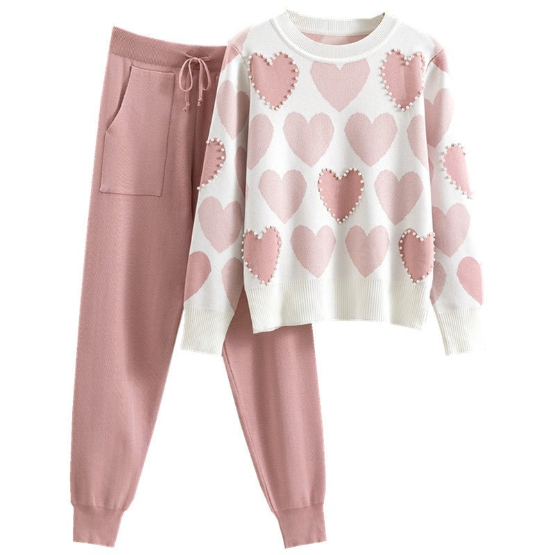 Heartfelt Preppy Beaded Pajama Set - Saunders Fashion