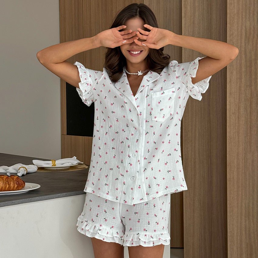 Breezy Dreams Printed Short Sleeve Pajama Set - Saunders Fashion